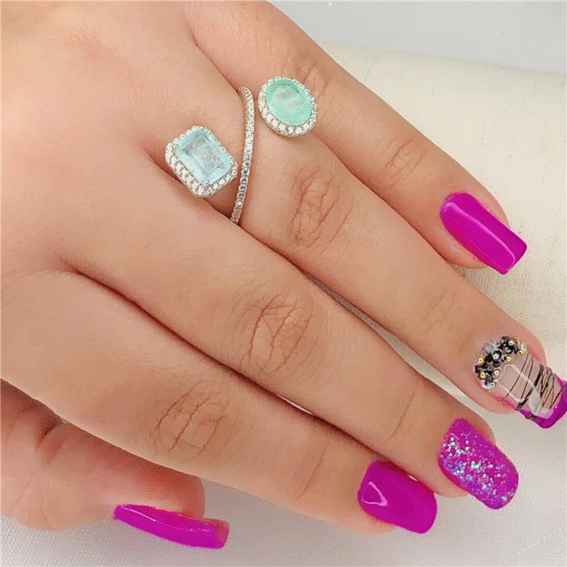 ANEL CRAVEJADO COM PEDRA FUSION FOLHEADO A RÓDIO BRANCO