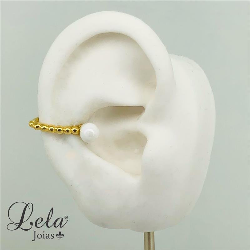 PIERCING FAKE COM DETALHE EM PÉROLA FOLHEADO A OURO