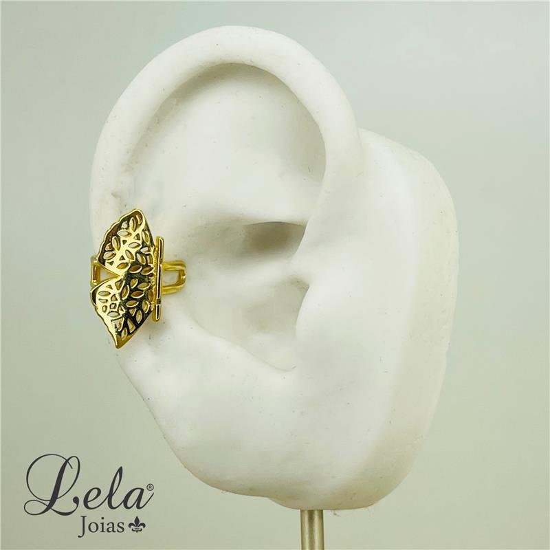 PIERCING FAKE MEIA ASA BORBOLETA FOLHEADO A OURO