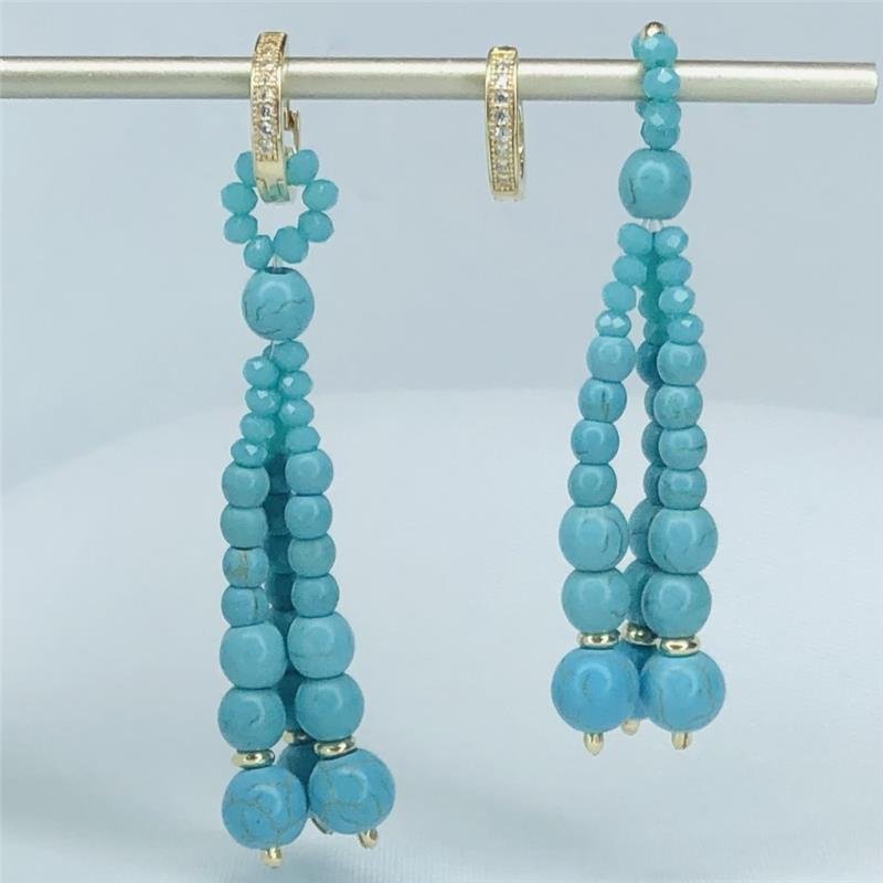BRINCO ARGOLA COM PINGENTE REMOVIVEL HOWLITA TURQUESA FOLHEADO A OURO