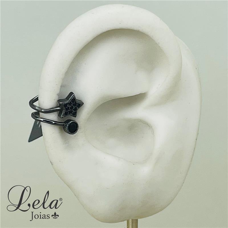 PIERCING FAKE ESTRELA CRAVEJADA FOLHEADO A RÓDIO NEGRO