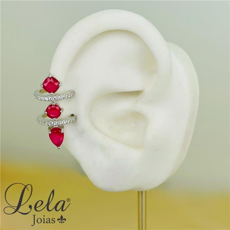 PIERCING FAKE CRAVEJADO COM DETALHE EM ZIRCÔNIA VERMELHA FOLHEADO A RÓDIO BRANCO