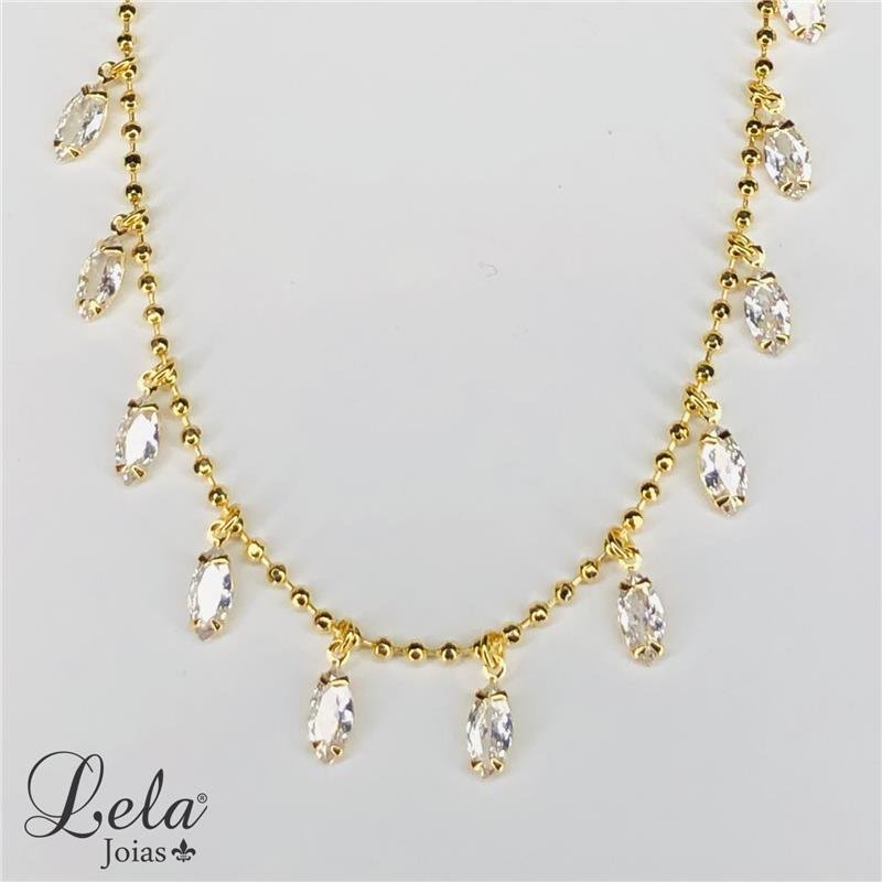 CORRENTE COM PINGENTE DE NAVETES FOLHEADO EM OURO 18K