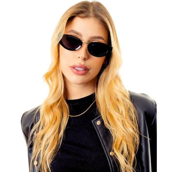 ÓCULOS DE SOL LELA JOIAS 2W1708 C1 METAL FASHION- HASTES EM METAL DOURADO E LENTES AZUIS
