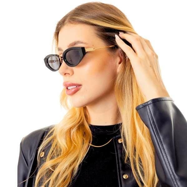 ÓCULOS DE SOL LELA JOIAS 2W1708 C1 METAL FASHION- HASTES EM METAL DOURADO E LENTES AZUIS