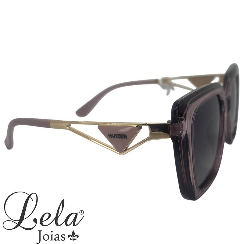 ÓCULOS VANZEN QUADRADO COM HASTES ROSAS E DETALHES DOURADOS