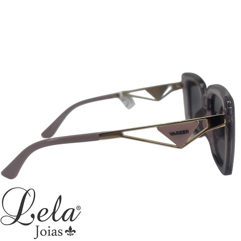 ÓCULOS VANZEN QUADRADO COM HASTES ROSAS E DETALHES DOURADOS