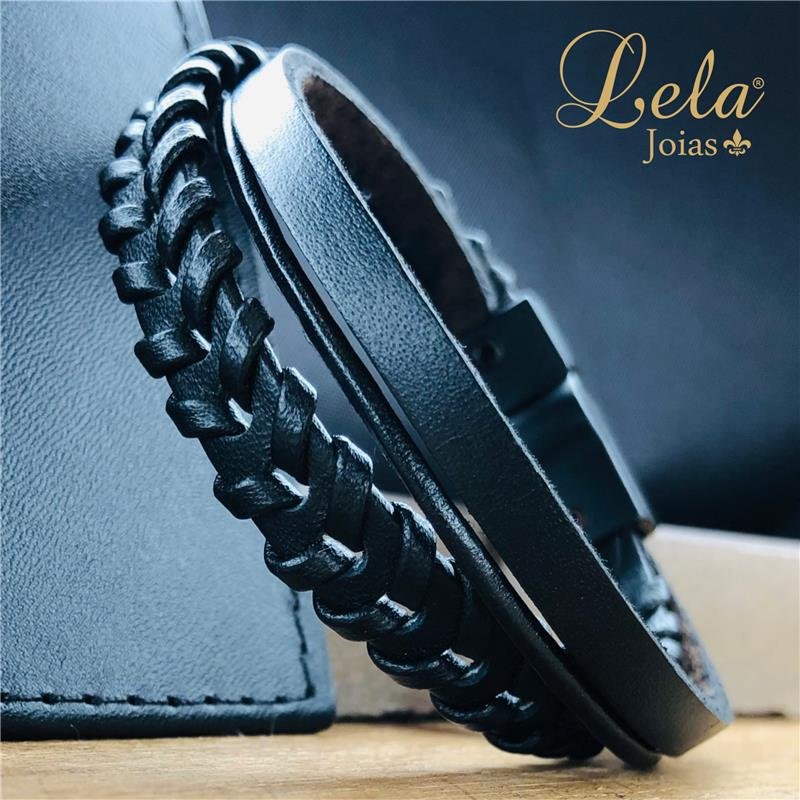 PULSEIRA TRIPLA EM COURO PRETO